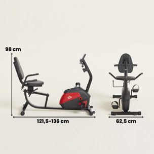 Bicicleta Estática con Respaldo, 8 Niveles Resistencia Magnética, Bicicleta Estática para Casa, con Volante, Asiento Ajustable, Monitor LCD, Pulsómetro, Soporte de Teléfono y Ruedas, Rojo