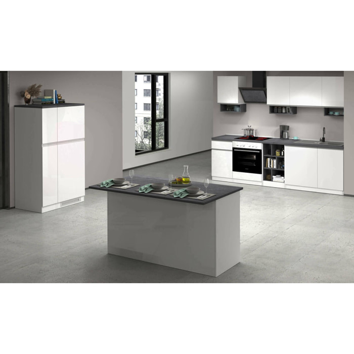 Cucina completa Dantenucc, Set da cucina modulabile, Cucina componibile con più elementi, 100% Made in Italy, Bianco lucido e Ardesia