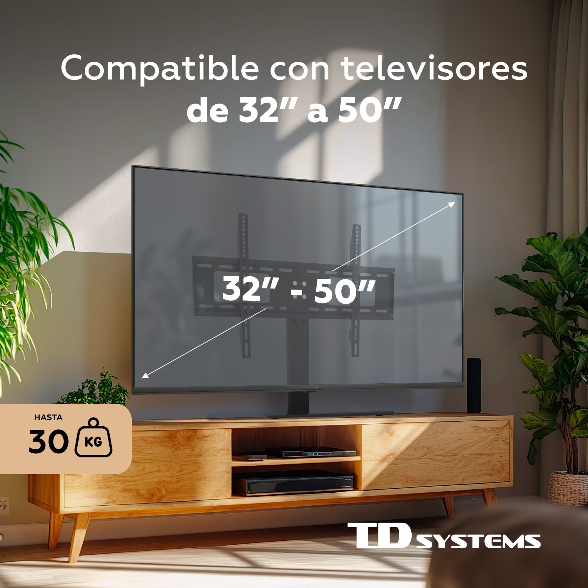 Soporte de TV de sobremesa fijo para pantallas de 32 a 50 pulgadas. VESA máximo de 400 x 400 mm - TD Systems P30X25M44