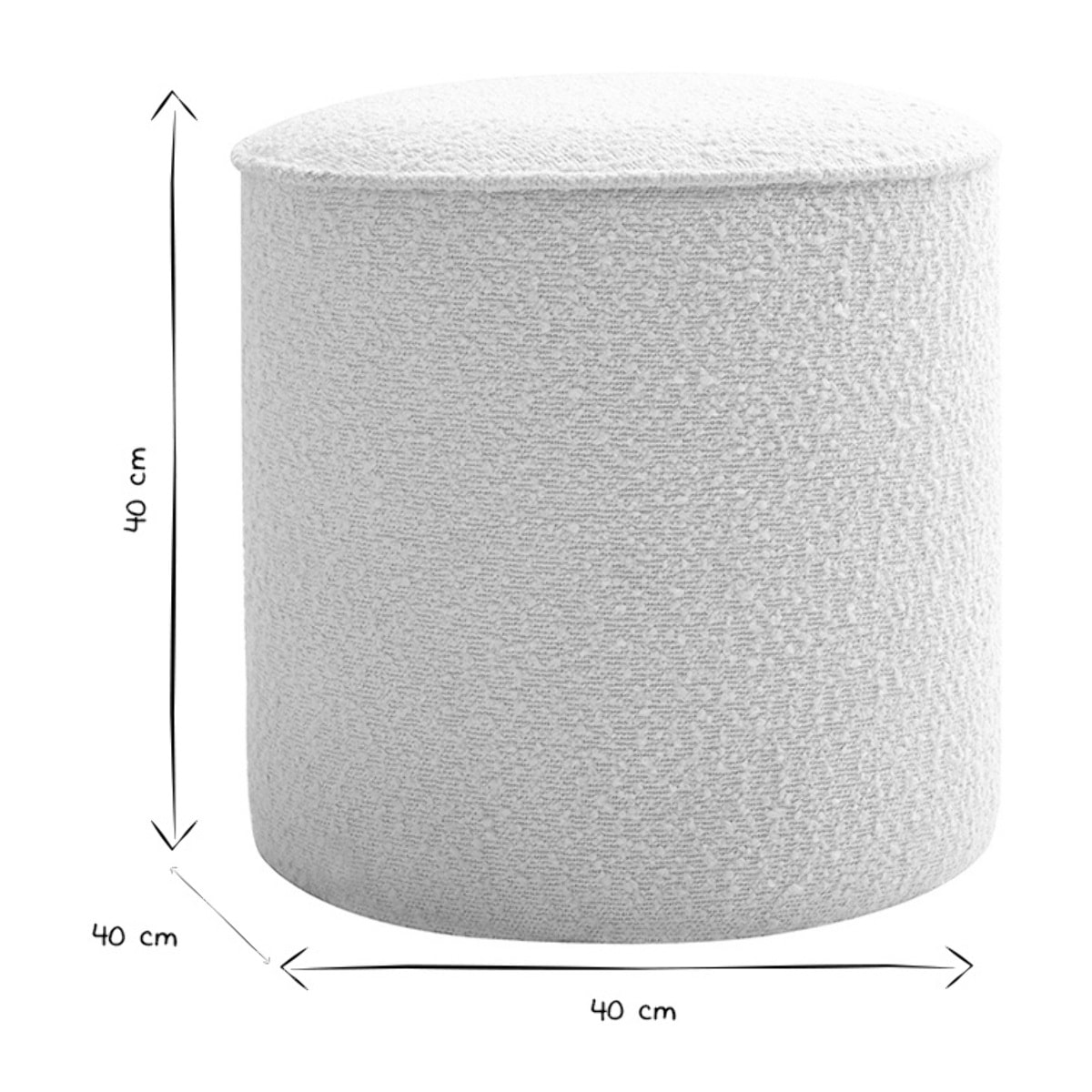 Pouf rond en tissu effet laine bouclée blanc D40 cm PAUL