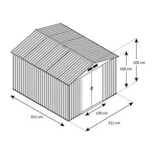 Abri de jardin métal gris/vert 12,78 m² + kit d'ancrage