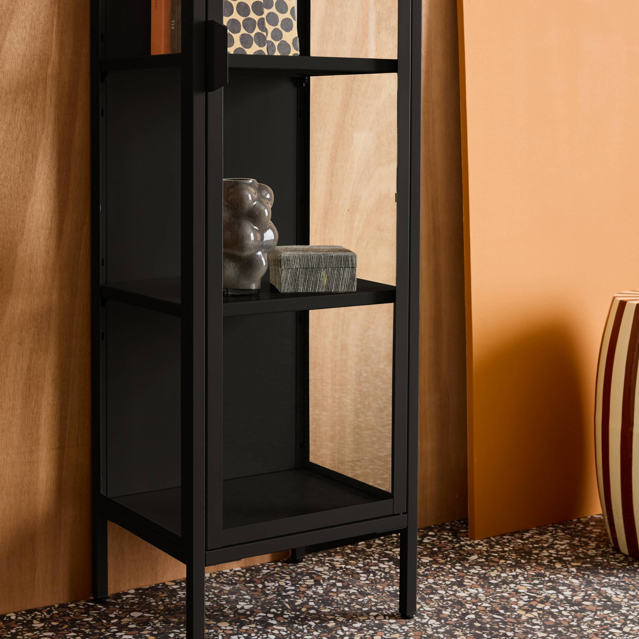 Buffet de rangement acier et verre trempé 1 porte 160cm ARKANSAS