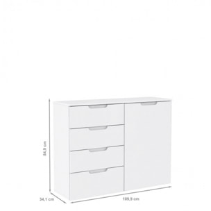 Commode dressing blanc laqué 1 porte, 4 tiroirs - SIENNA