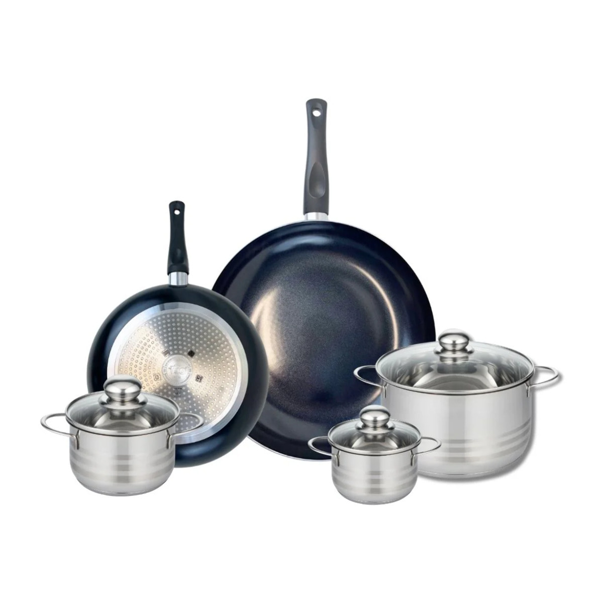 Ensemble de 2 Poêles de cuisson 24 et 32 cm et 3 faitouts 12, 14 et 20 cm Elo Prima Brillant