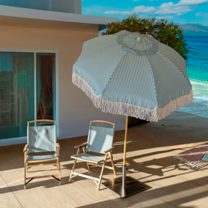 Parasol à rayures vert avec franges PLAYA