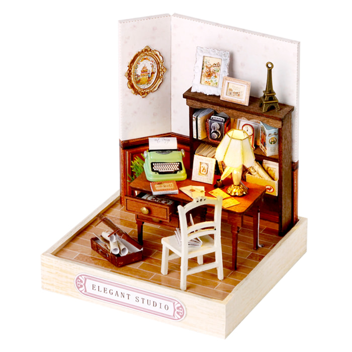 Colección Rincón de la felicidad, Estudio elegante. Maqueta 3D realista con gran detalle y luces led.