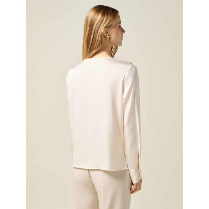 Oltre - Blusa de satén con engastes - Blanco