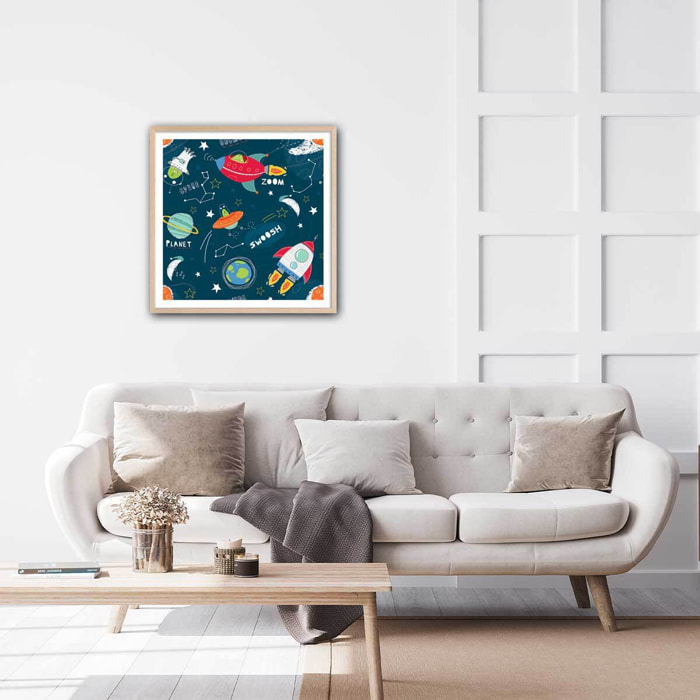 Affiche enfant happy cosmos Affiche + cadre en bois - Chêne