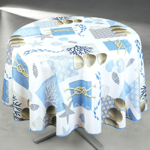 Nappe anti-tâche ronde motif bord de mer - Blanc