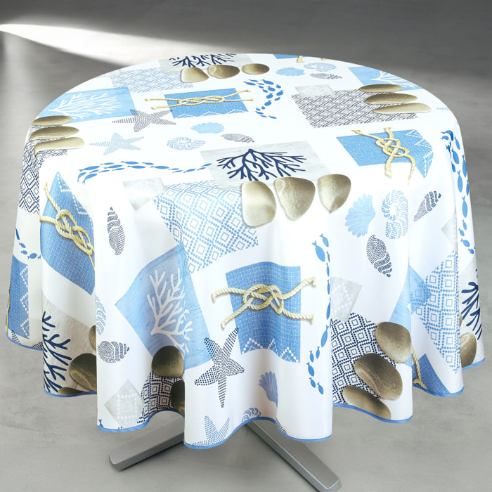 Nappe anti-tâche ronde motif bord de mer - Blanc