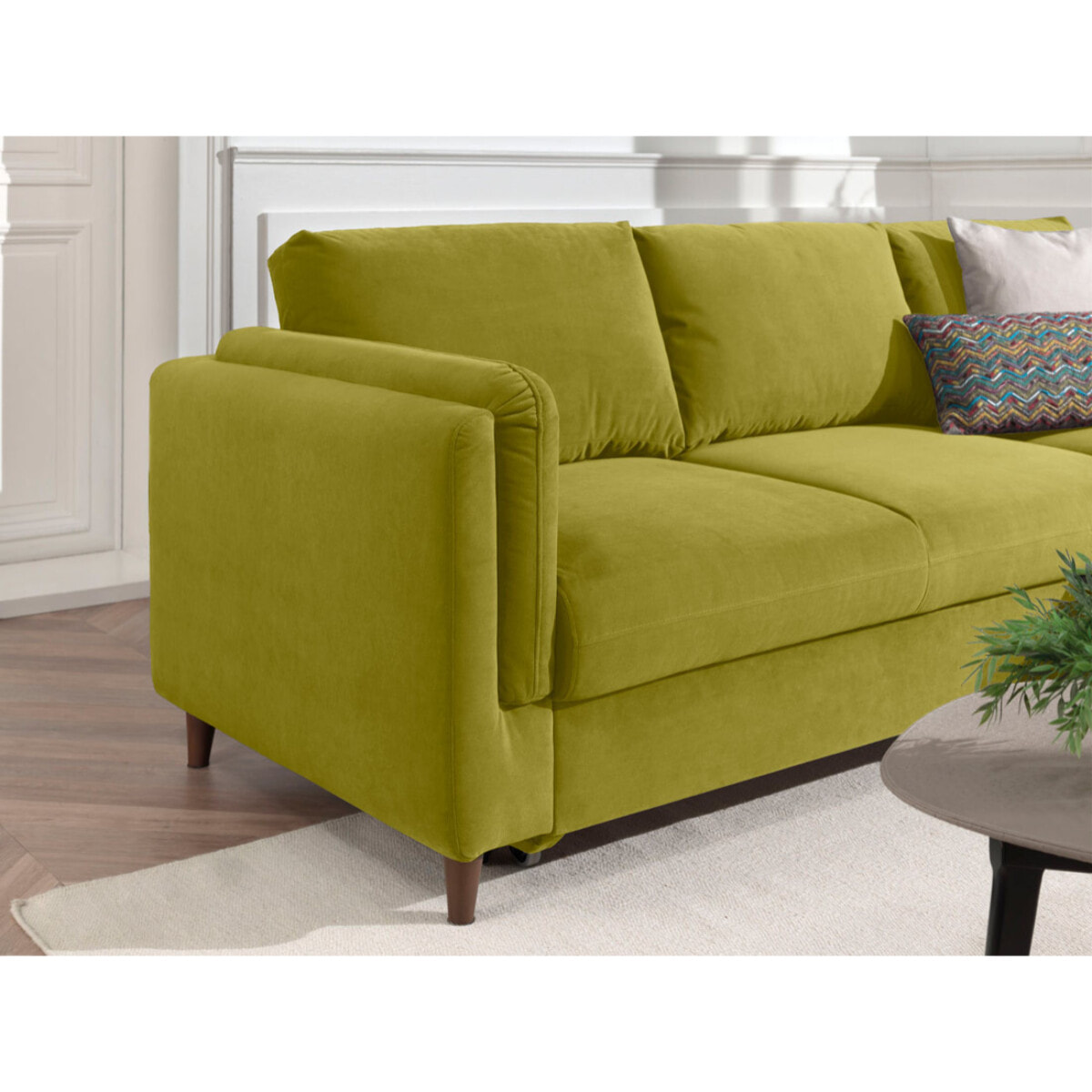 Brooke - canapé d'angle droit - convertible avec coffre - 4 places - en velours - Vert Olive