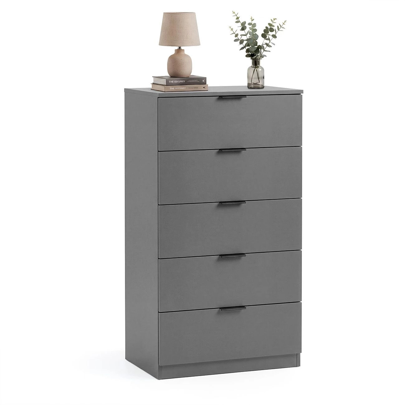 Cómoda alta de 5 cajones en gris grafito 60x110 cm Akari Gris Grafito