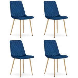 Set di 4 Sedie Turin in Velluto Blu Navy con Gambe Effetto Legno
