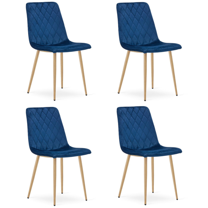 Set di 4 Sedie Turin in Velluto Blu Navy con Gambe Effetto Legno