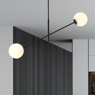 Lampada a sospensione LINEAR con struttura in acciaio nero e sfere in vetro