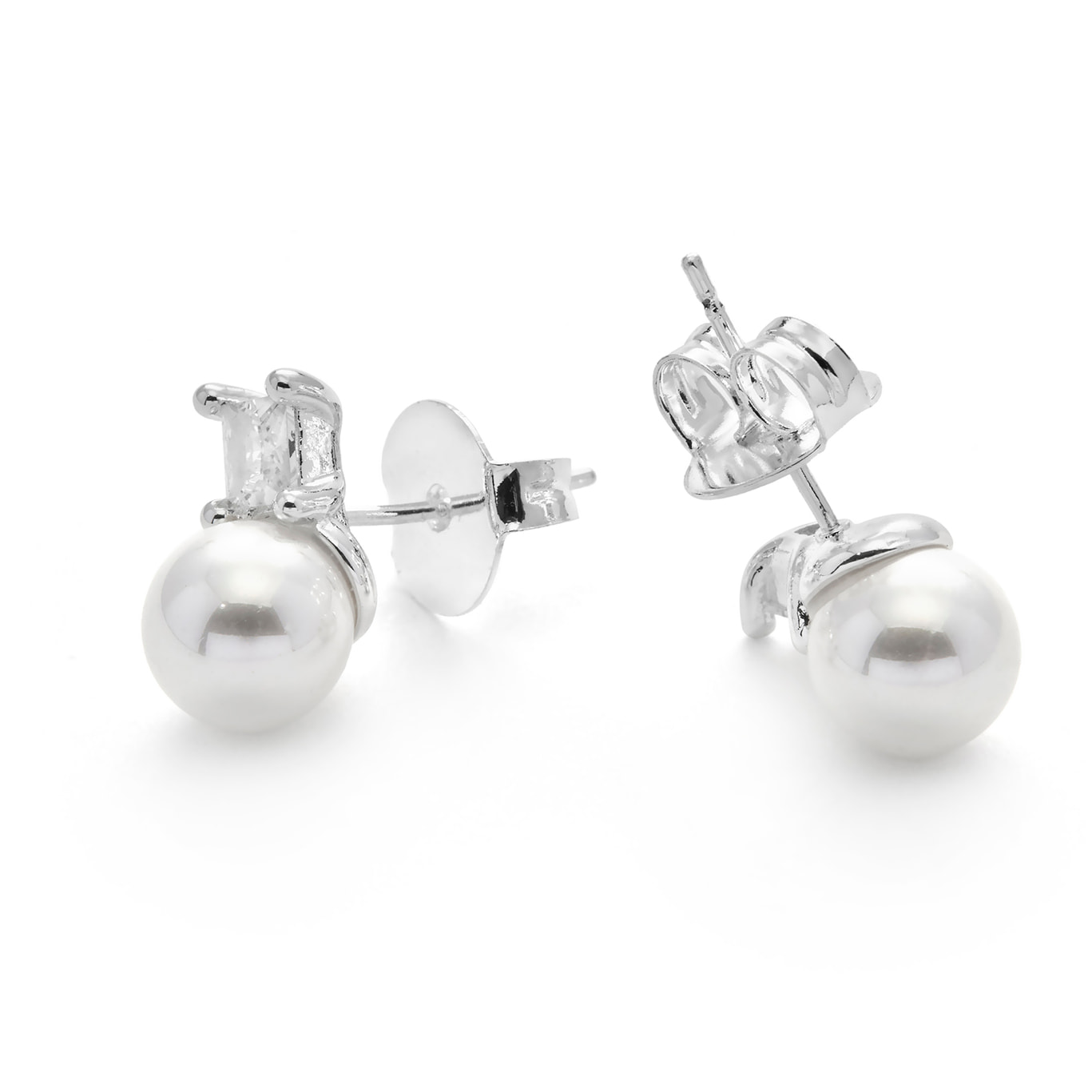 Pendientes de Perla Blanca acabado en Rodio