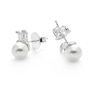 Pendientes de Perla Blanca acabado en Rodio