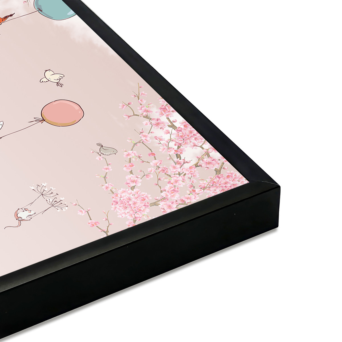 Affiche encadrée animaux ballons ciel rose Affiche + cadre en métal - Noir