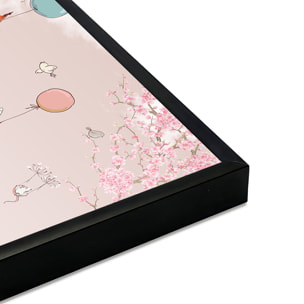 Affiche encadrée animaux ballons ciel rose Affiche + cadre en métal - Noir