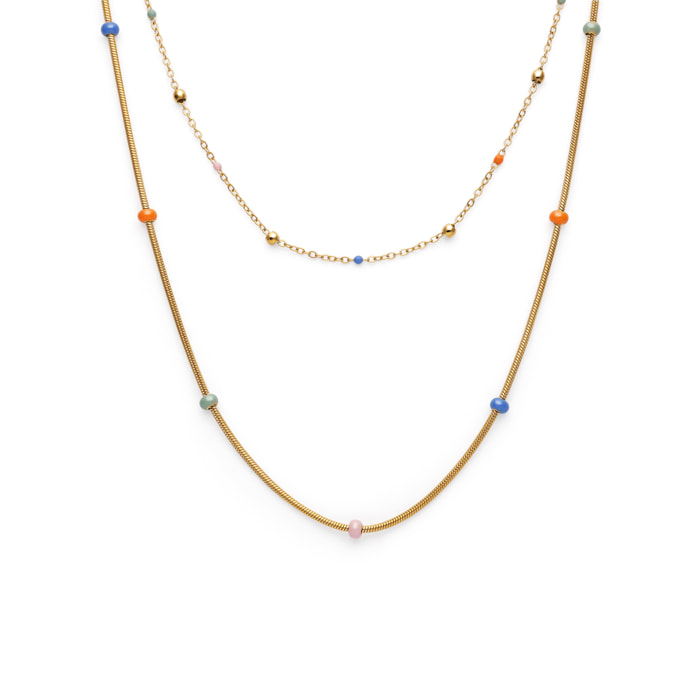Collar Doble Carla Enamel Acero Baño Oro