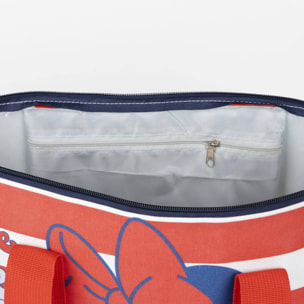 Bolsa de playa de minnie mouse - color rojo y blanco - 47x33x15cm - fabricada en poliéster - con cremallera - compartimento principal espacioso