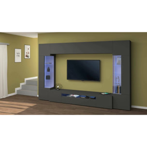 Parete attrezzata Clementino, Set salotto porta TV a 6 ante, Mobile soggiorno multiuso con luce LED, 100% Made in Italy, cm 290x40h191, Antracite