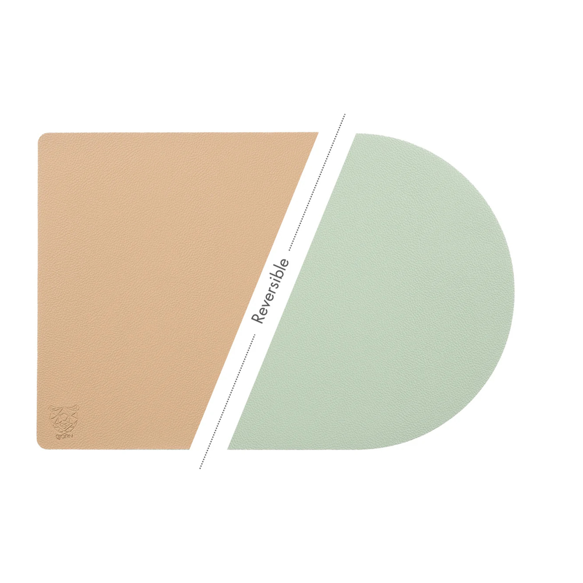 Set de table rectangovale réversible - 6 pièces - Cuir recyclé rose pâle et vert pâle