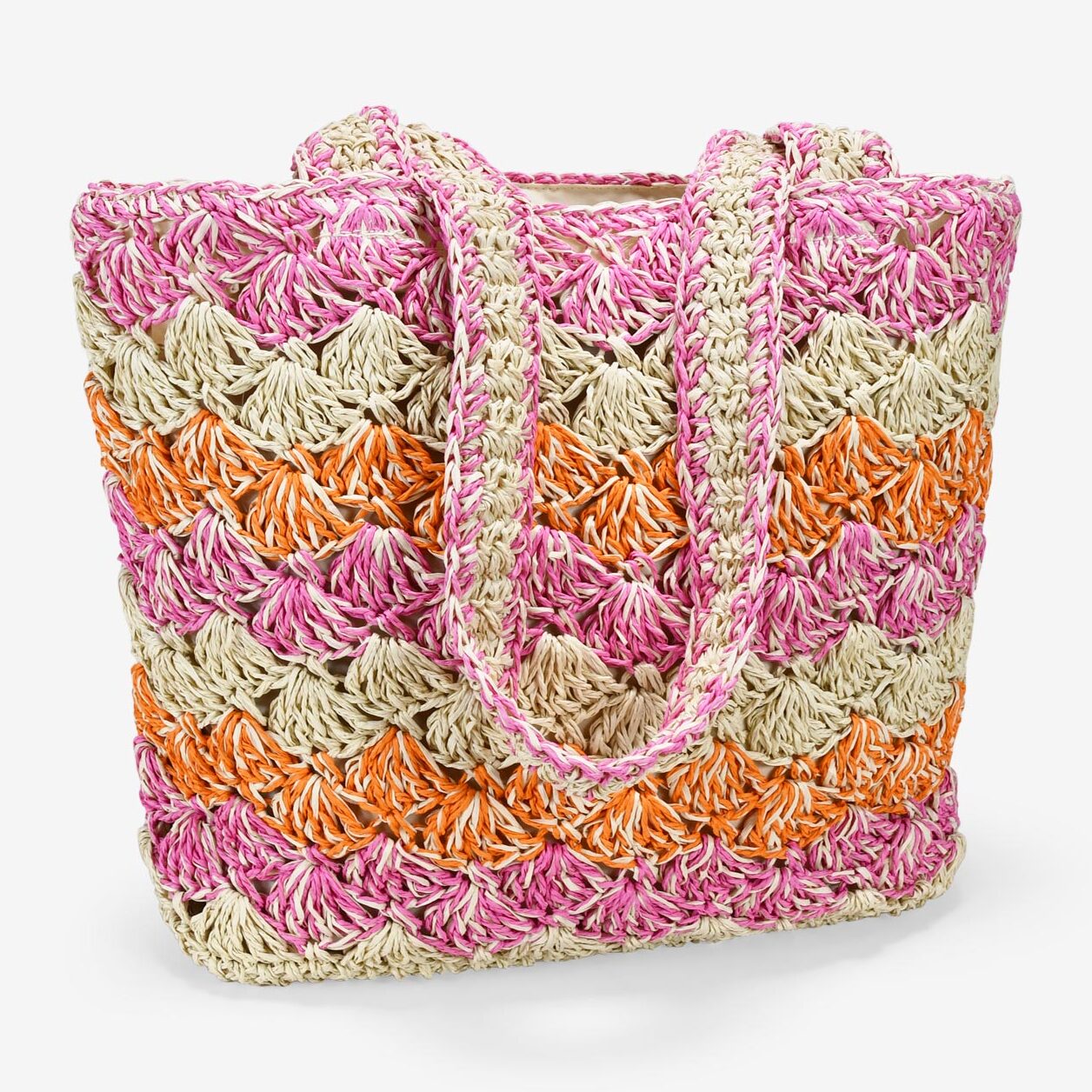 Bolso tote rosa en rafia trenzada
