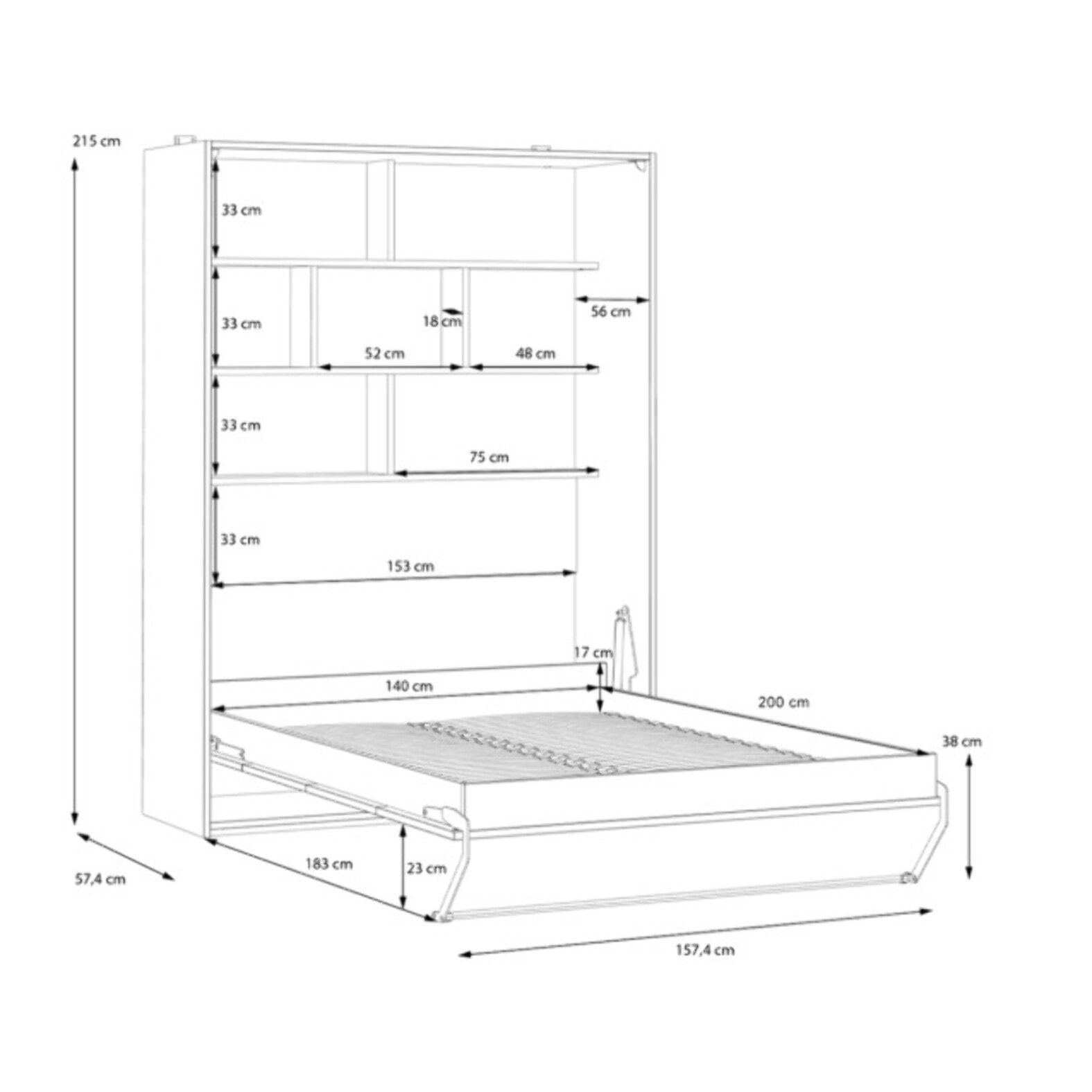 Armoire lit escamotable 140 x 200 cm décors blanc et chêne - BROOM