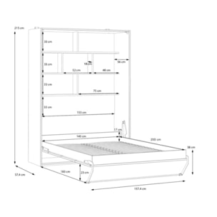 Armoire lit escamotable 140 x 200 cm décors blanc et chêne - BROOM