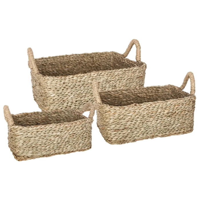 Set de 3 paniers rectangulaires roseau L29/37/43cm