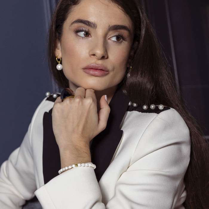 Pulsera de Perla Blanca acabada en oro amarillo de 18K- Unwe