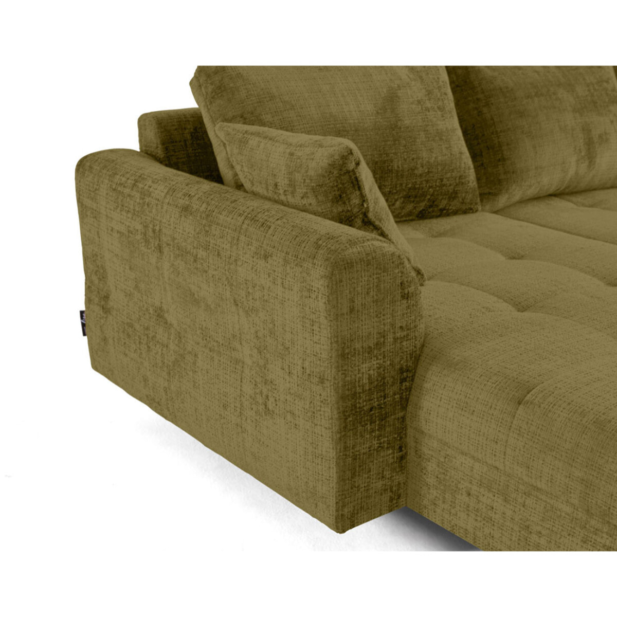 Rune - canapé panoramique d'angle droit 7 places en velours texturé - Vert Olive