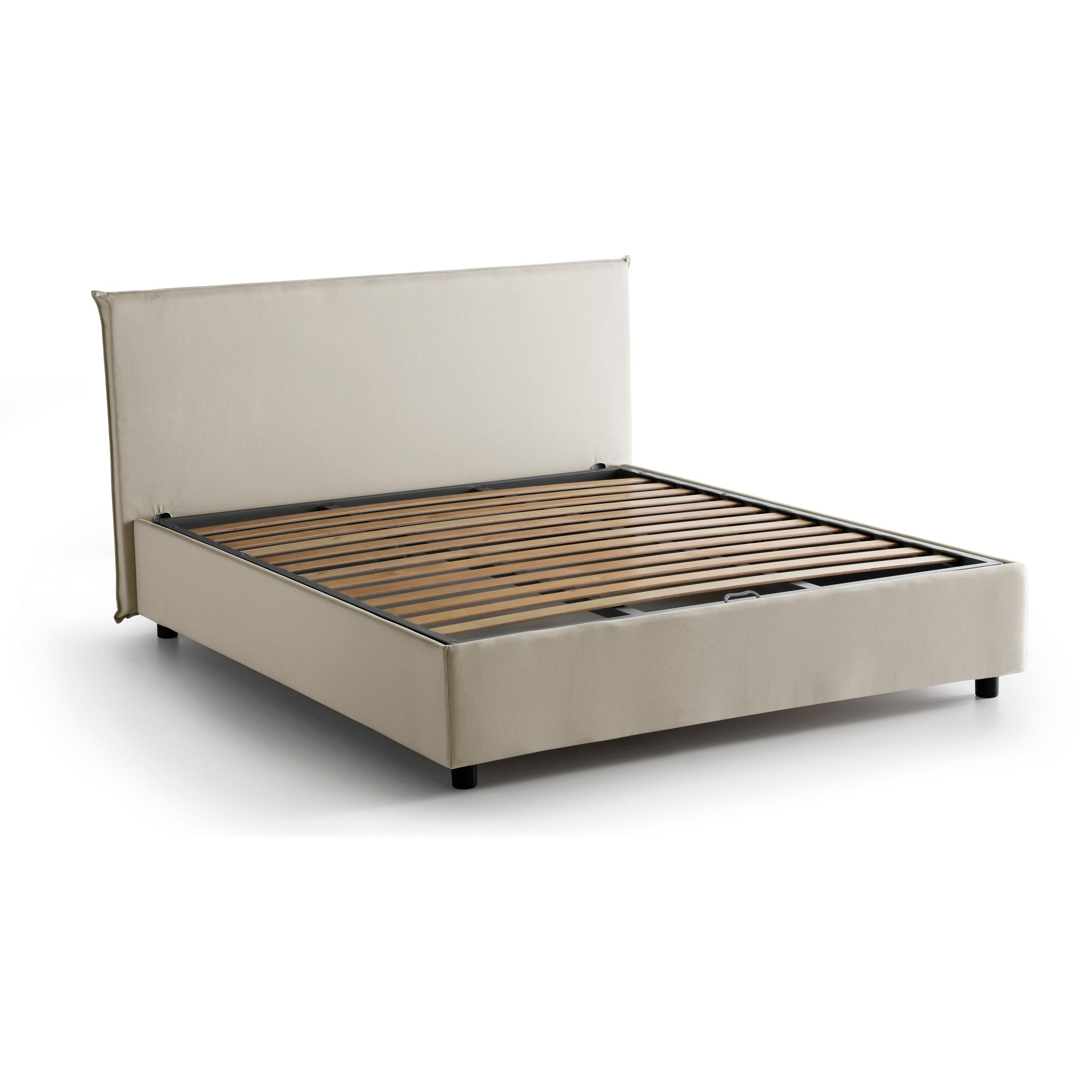 Letto matrimoniale Bibiana, Letto contenitore con rivestimento in tessuto, 100% Made in Italy, Apertura frontale, con materasso Cm 160x190 incluso, Beige