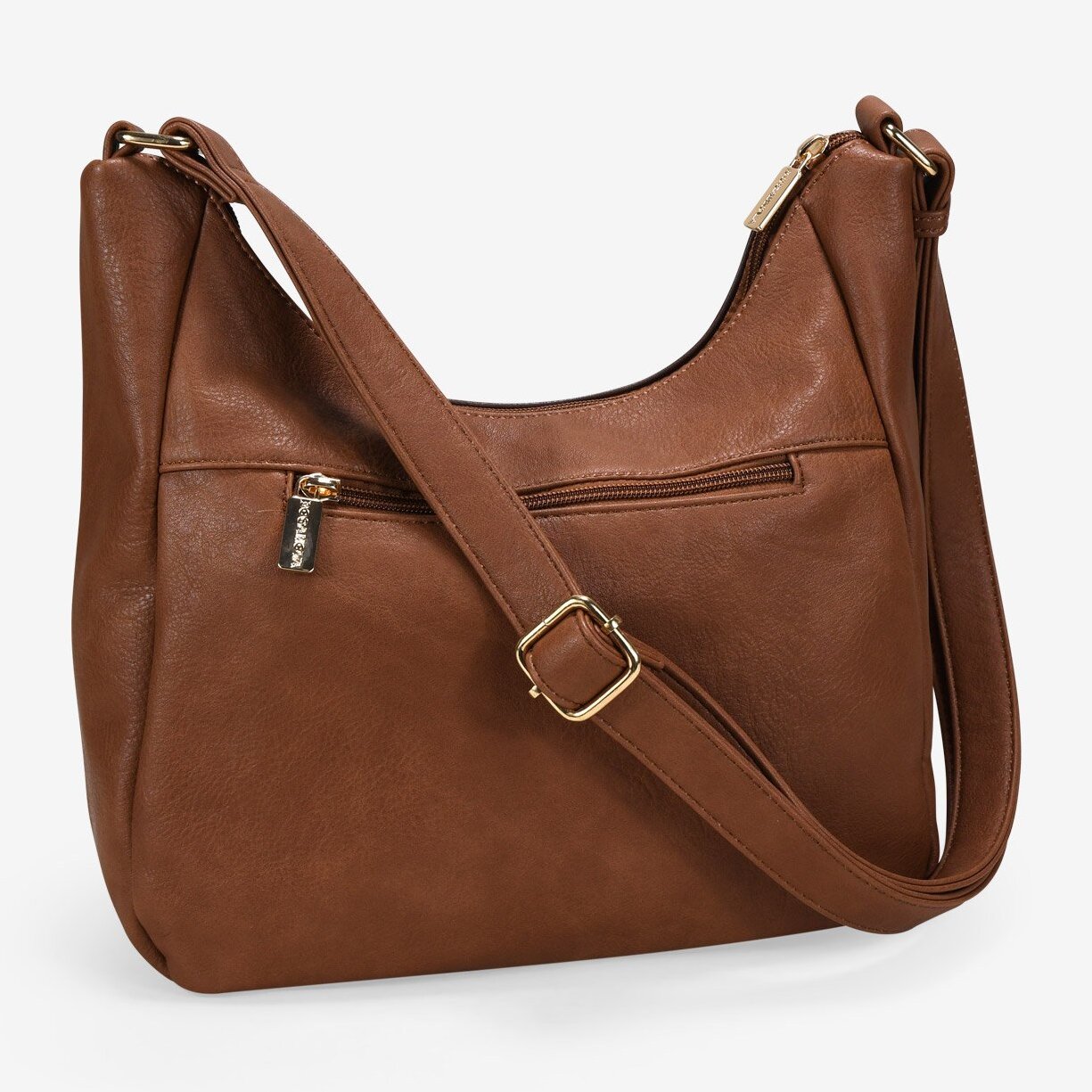 Bolso bandolera marrón con cosidos y cremallera