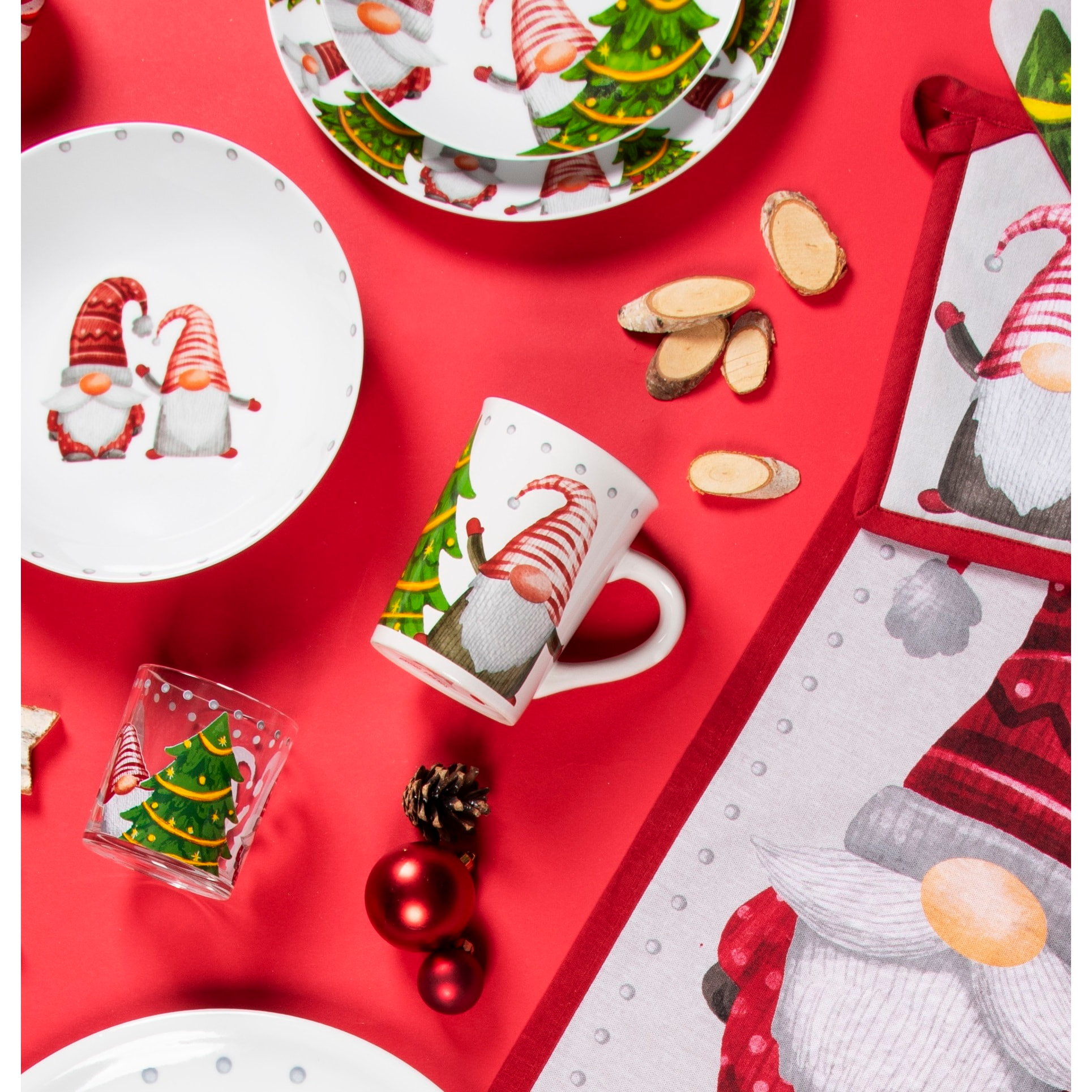 Set 4 Mug Excelsa - Gnomo Friends, New Bone China Bianca