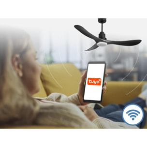 Ventilador de techo Reversible Termostato Dimable Wifi Motor DC Techos Inclinados Mando a Distancia Luz tres tonos Hypersilence Memoria TiomanD132C04LED64622 PURLINE