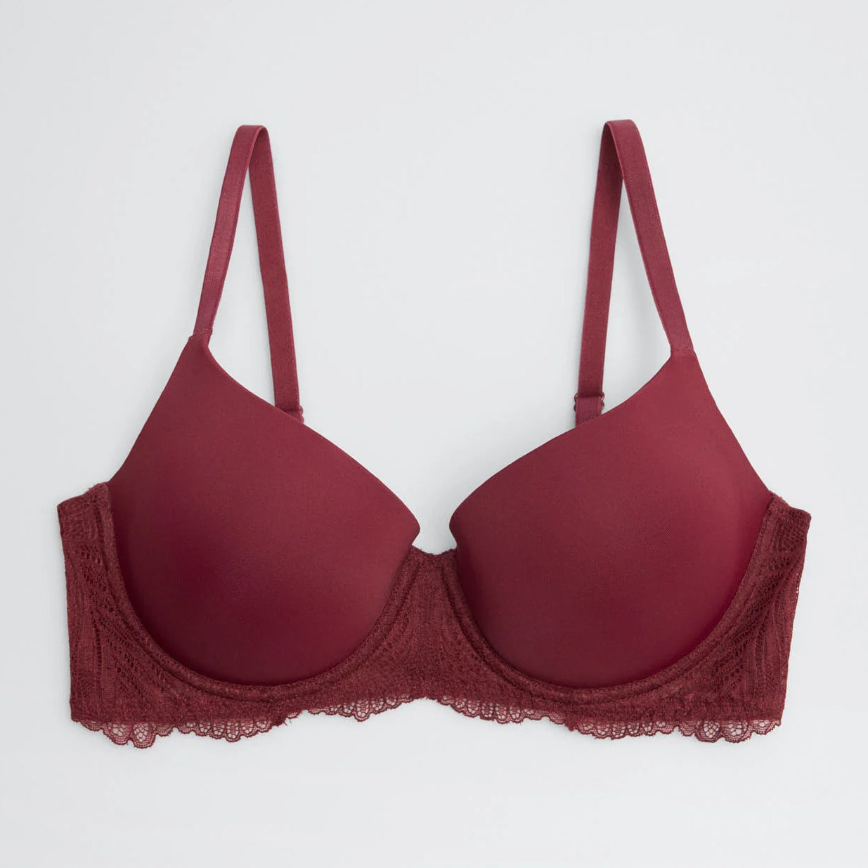 Reggiseno imbottito con ferretto in pizzo granato, coppe B e C
