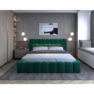 Cleo - lit coffre avec led - 160x200 cm - sommier inclus - en velours - Vert