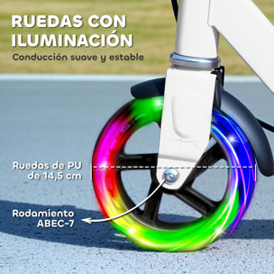 Patinete Plegable para Niños de 3-8 Años, Patinete Infantil de 2 Ruedas con LED Luces, Manillar de 4 Altura Ajustable, Freno Posterior y de Mano, Blanco