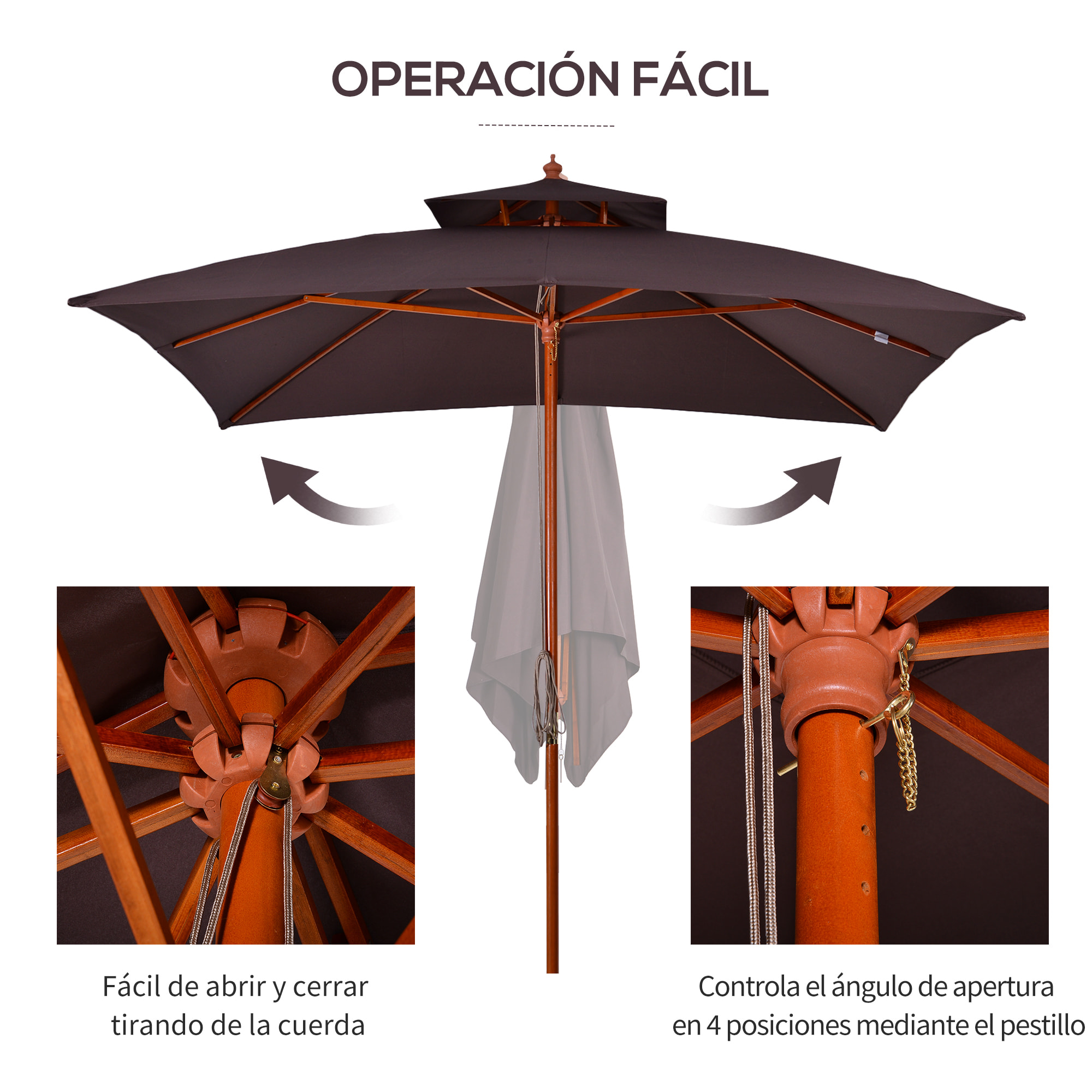 Sombrilla Dos Niveles de Poliéster 3x3m Marrón