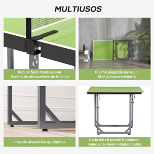 Mesa de Ping-Pong Plegable, 182x91cm, Fácil de Transportar, Resistente a la Intemperie, Estable, Mesa de Tenis con Red y Marco de Acero, para Interior y Exterior, Verde