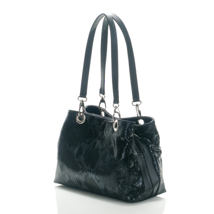 Borsa Donna in vera pelle Made in Italy colore Nero dimensioni cm 30x27x12