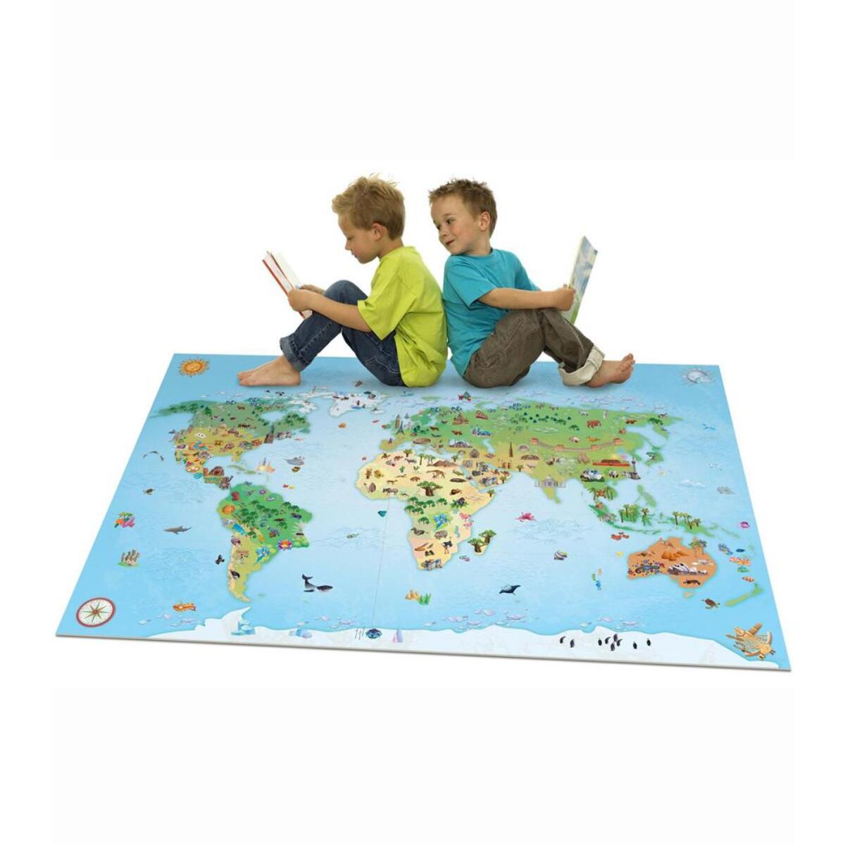 tapis chambre 70x95 tissé bleu rectangle motif enfant WORLD MAP