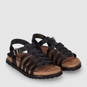 Sandalias de Piel - Negro - Tacón: Bajo
