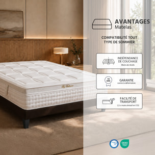 Matelas Empereur, Soutien Ferme, 33 cm, Gel & Mémoire de Forme, Fabrication Française, Déhoussable
