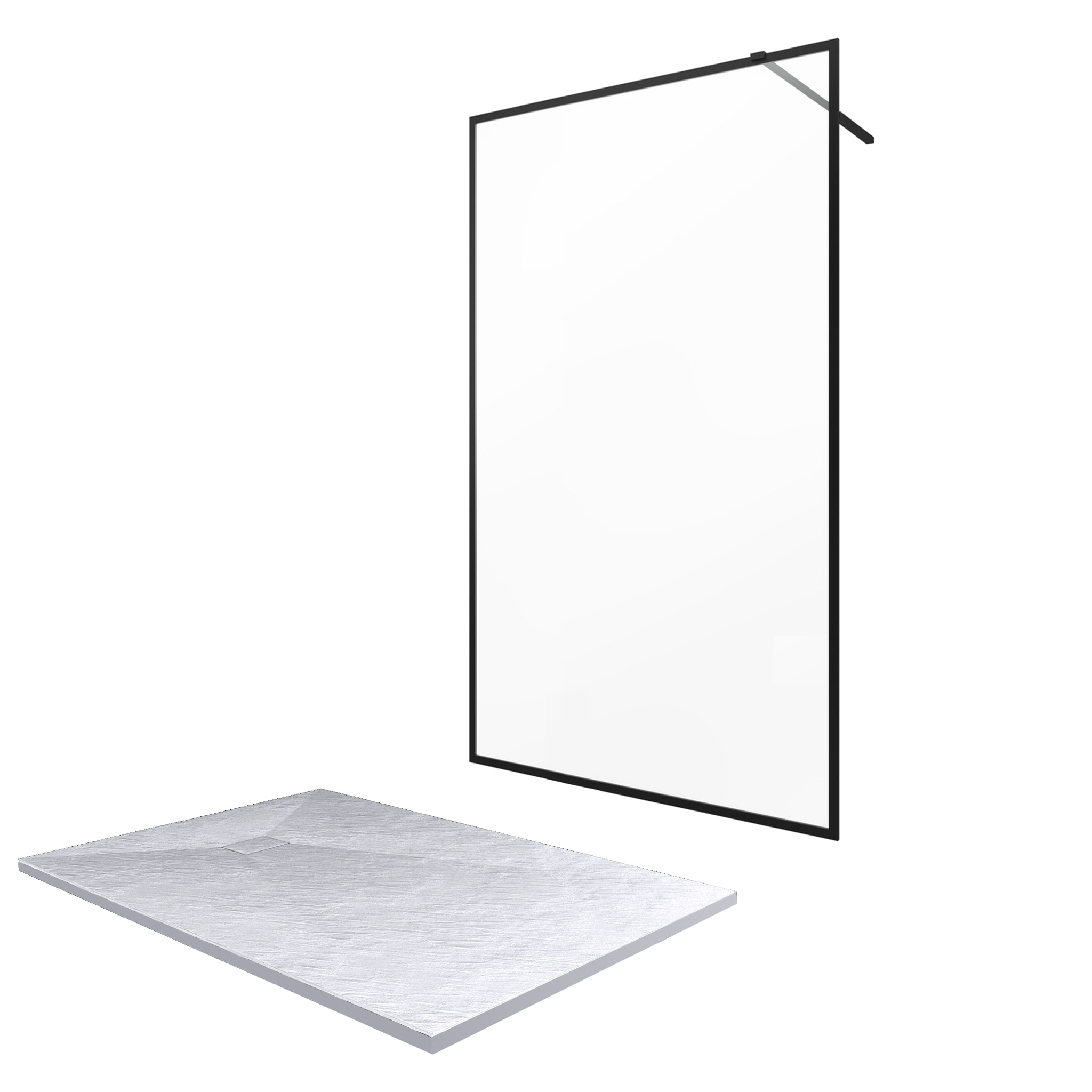 Paroi de douche 120x200 + receveur 120x80 cm - cadre et barre noir mat - CONTOURING 120
