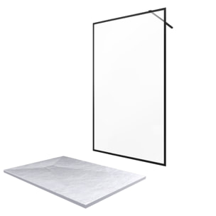 Paroi de douche 120x200 + receveur 120x80 cm - cadre et barre noir mat - CONTOURING 120