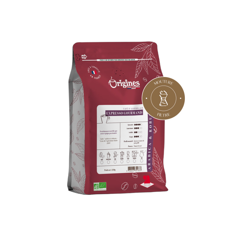 Café Bio - Expresso Gourmand - Blend Arabica et Robusta - Moulu Filtre 250g