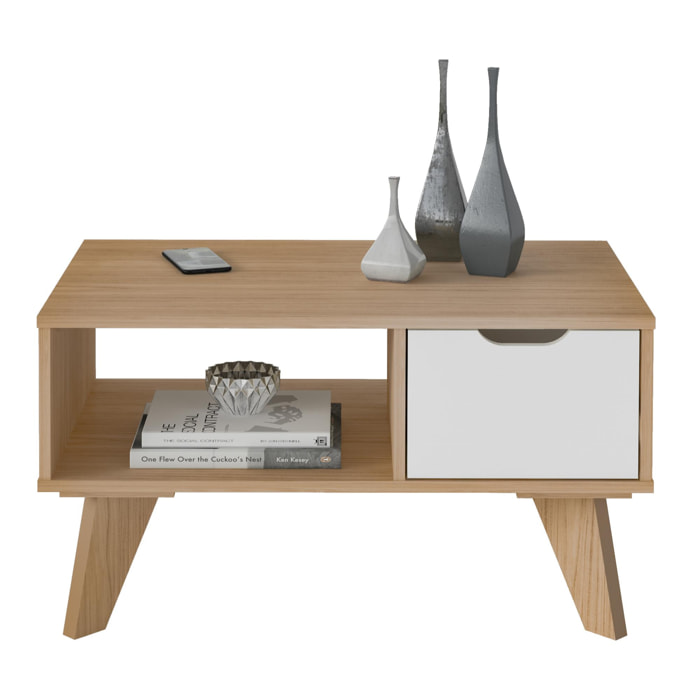 Mesa de centro VIPPER - 1 cajón y 1 hueco - nogal y blanco - 80x50x44cm